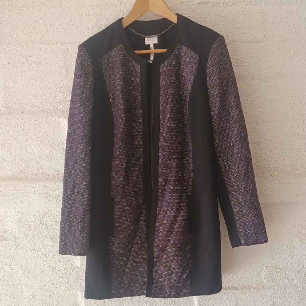 Laundry By Shelli Segal Long Blazer, Purple And Black Panels, Shimmer, Pockets